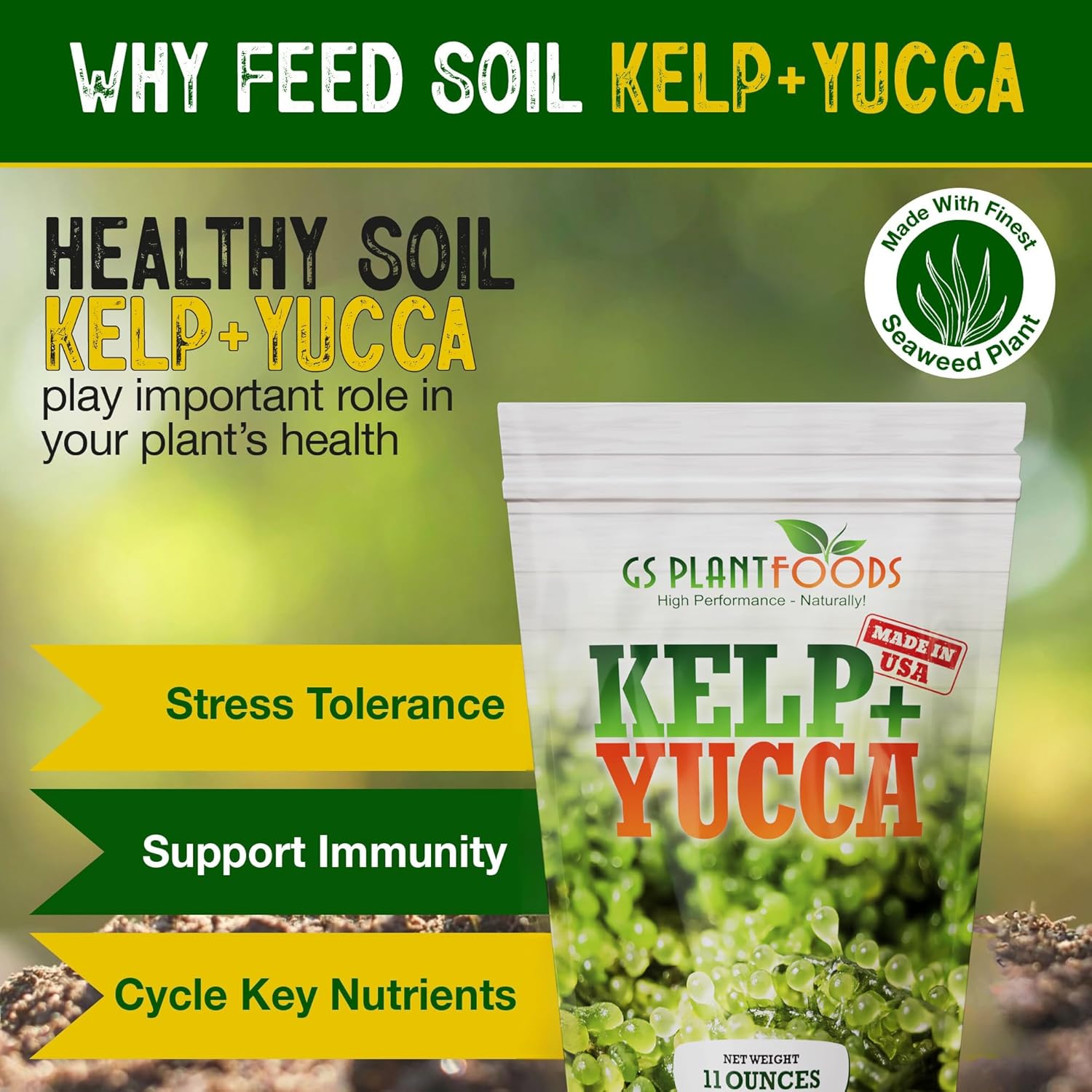 Kelp + Yucca – Organic Soil Moisture Retainer & Plant Growth Enhancer – Seaweed + Yucca Extract Blend for Stronger Roots, Better Water Absorption & Stress Resistance product image 4