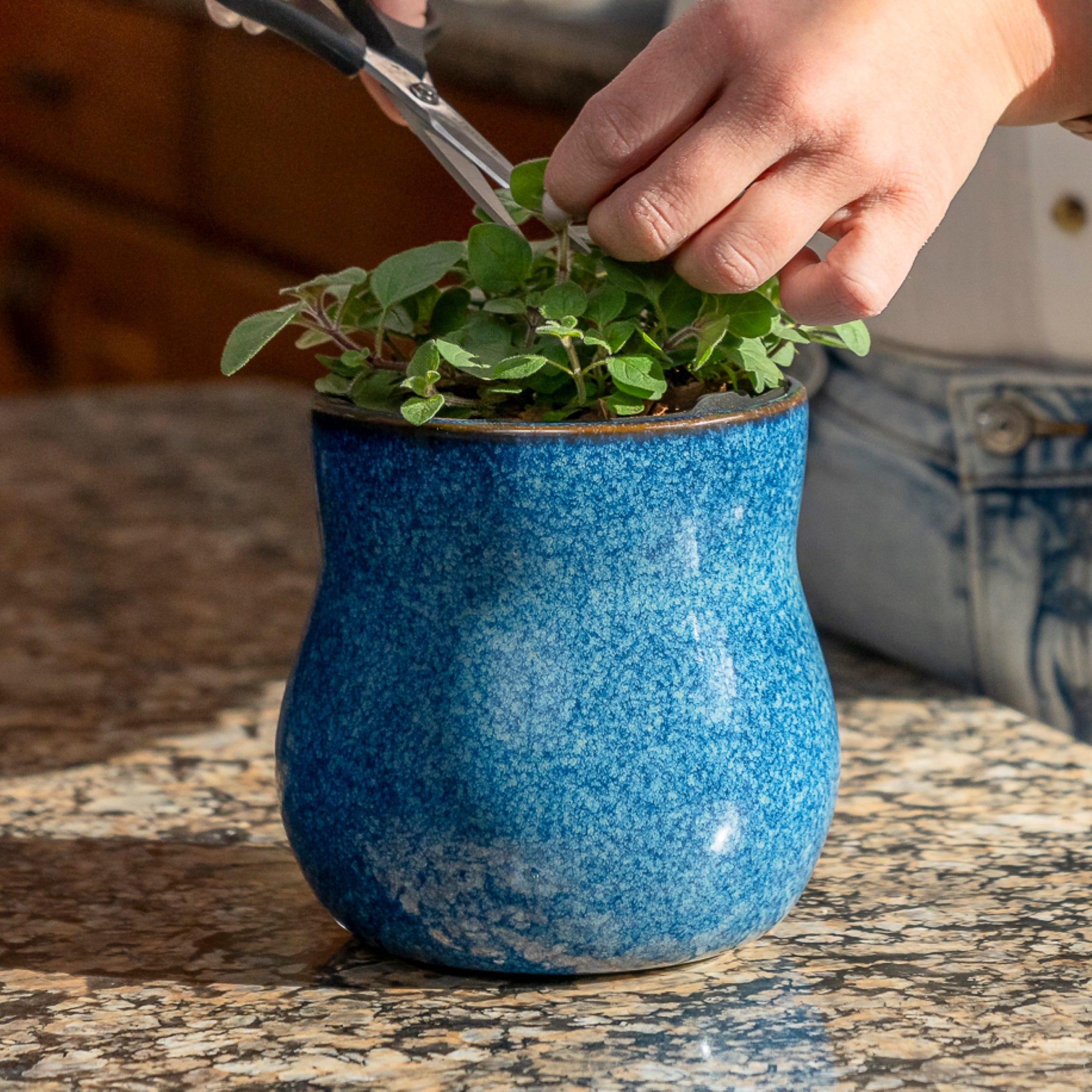 Ceramic Plant Pot with Rubber Liner - River Blue product image 5