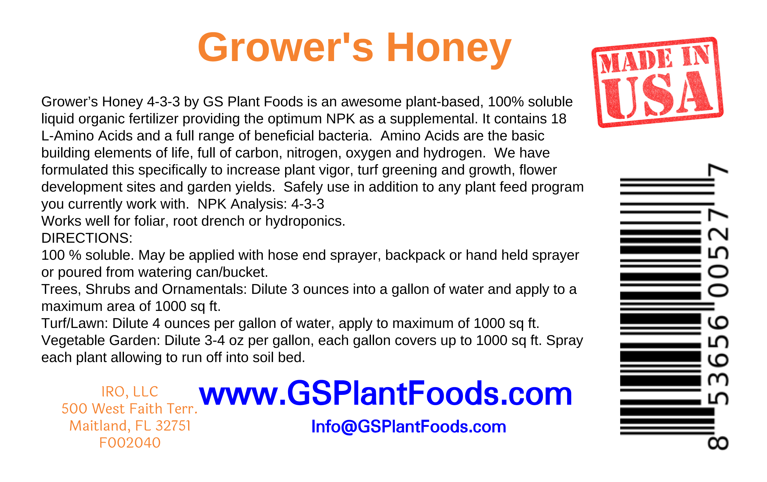 Grower's Honey Plant Based Amino Acid product image 6
