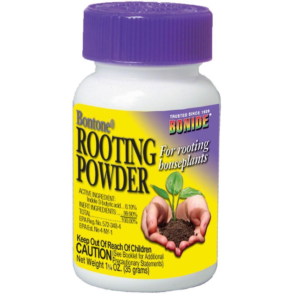 Front of Bonide Rooting Powder 1.25 oz bottle with purple cap and seedling illustration